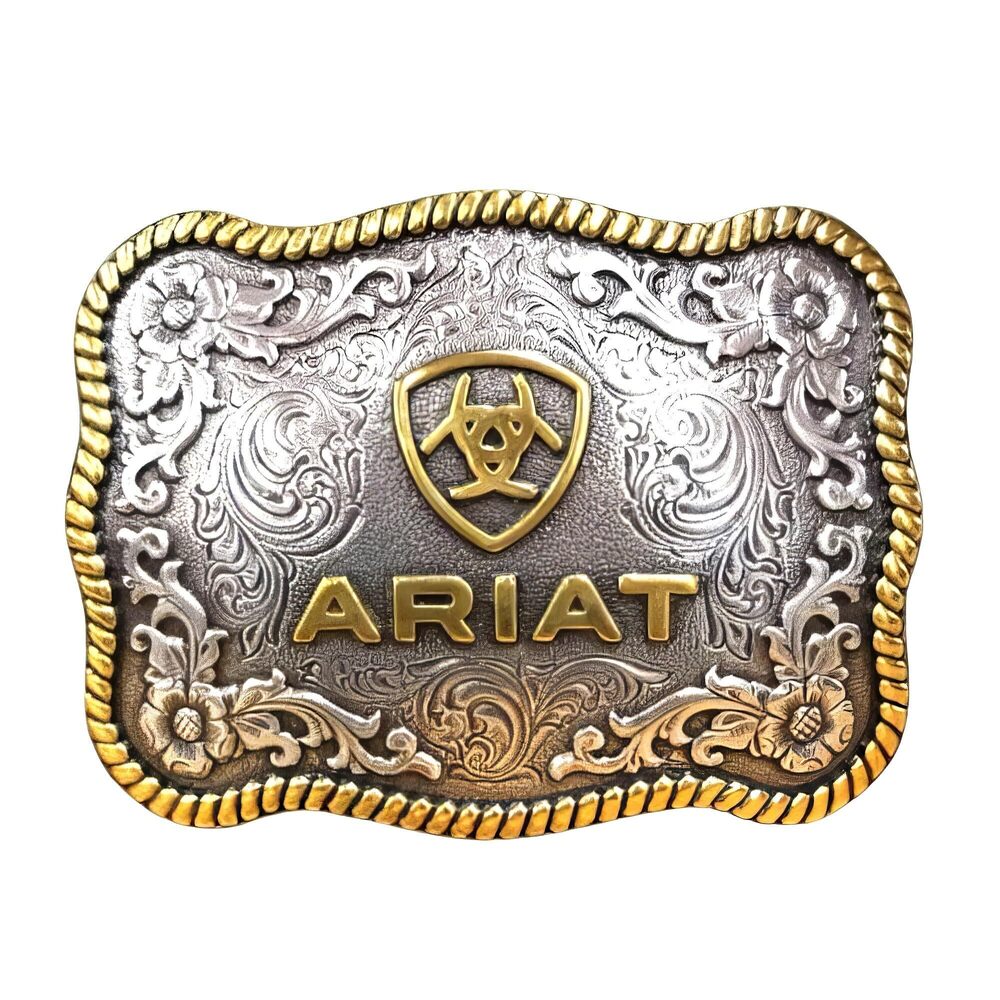 6984 Large Scalloped Shape Buckle with Logo Floral and Scroll Detail